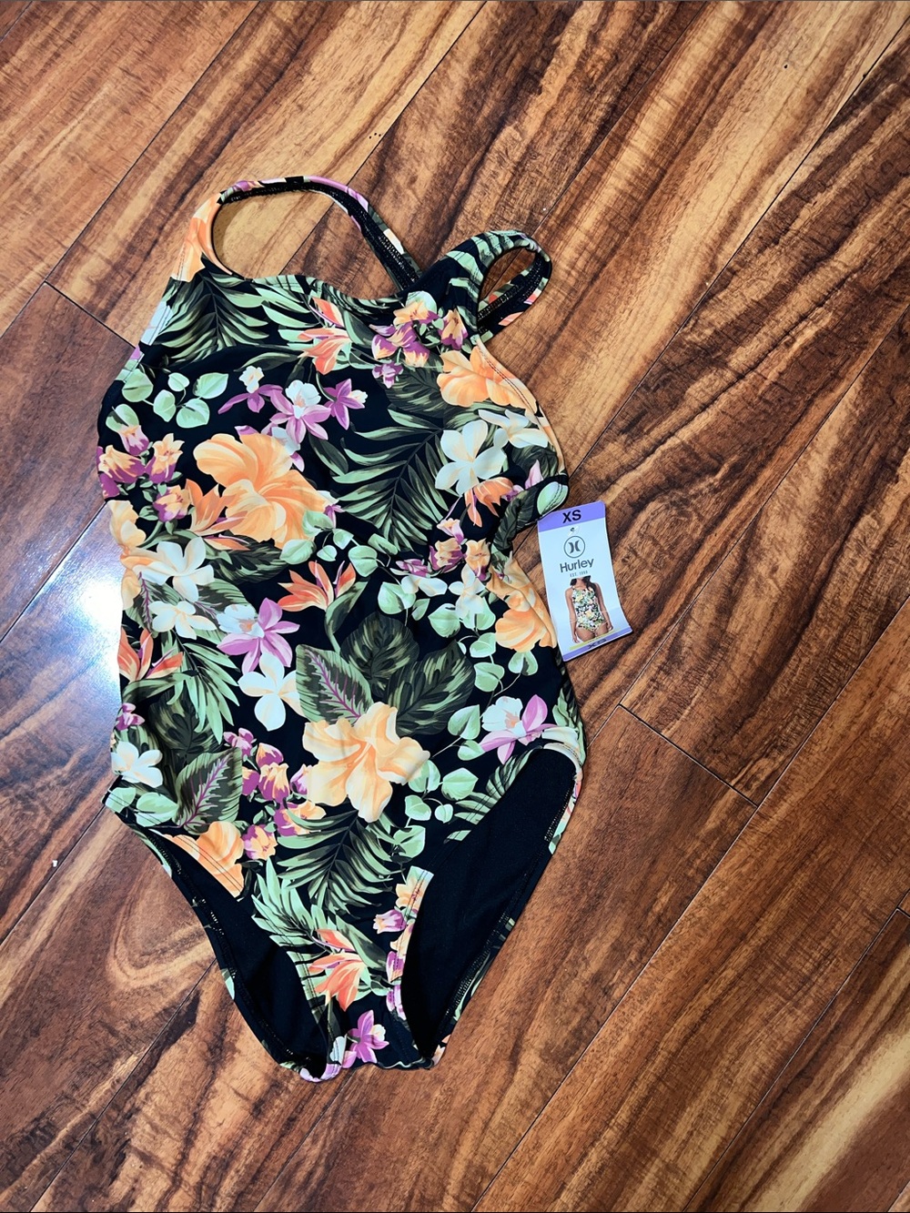 Hurley' Black Tropical Floral One-Piece Swimsuit - XS